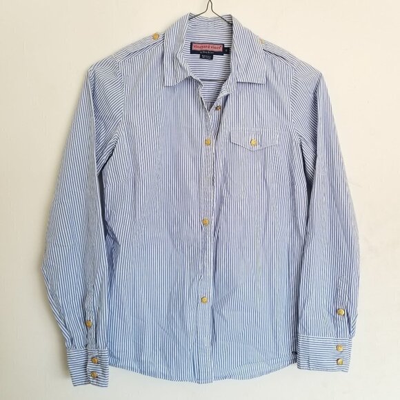 NEW Vineyard Vines Striped Button Up Nautical Top - Picture 1 of 6